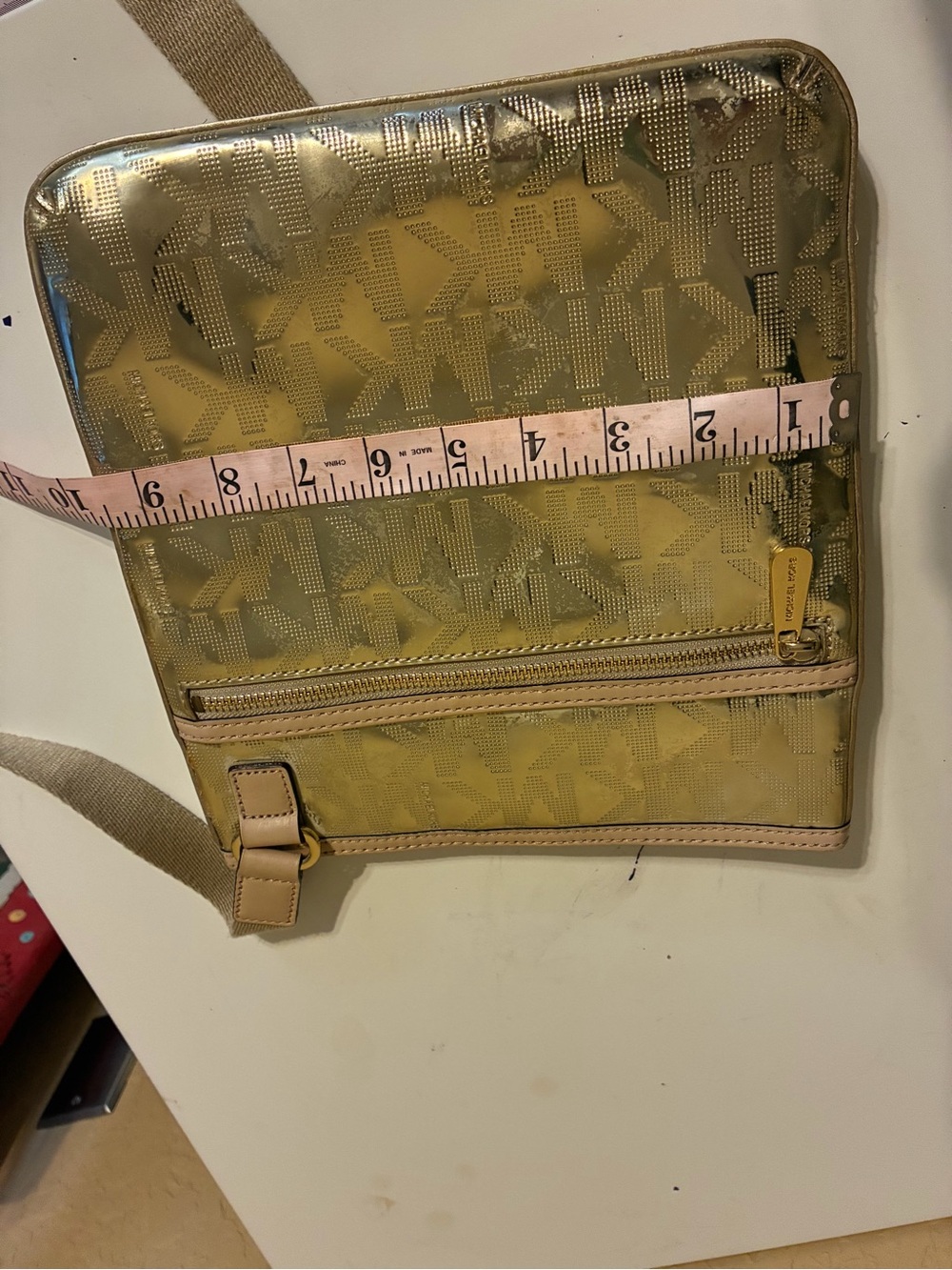 Michael Kors Slim Shiney Gold Crossbody With Canvas Strap - Picture 12 of 16
